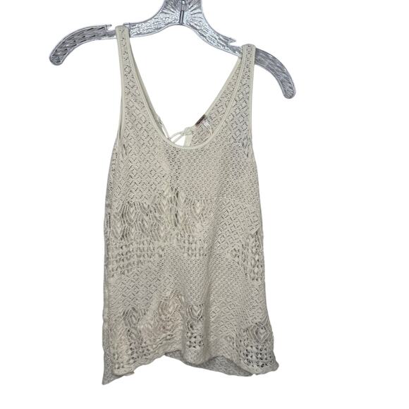 Free People Ivory Open Knit Crochet Tank Top Boho Festival Beachy Sleeveless M - Picture 1 of 7